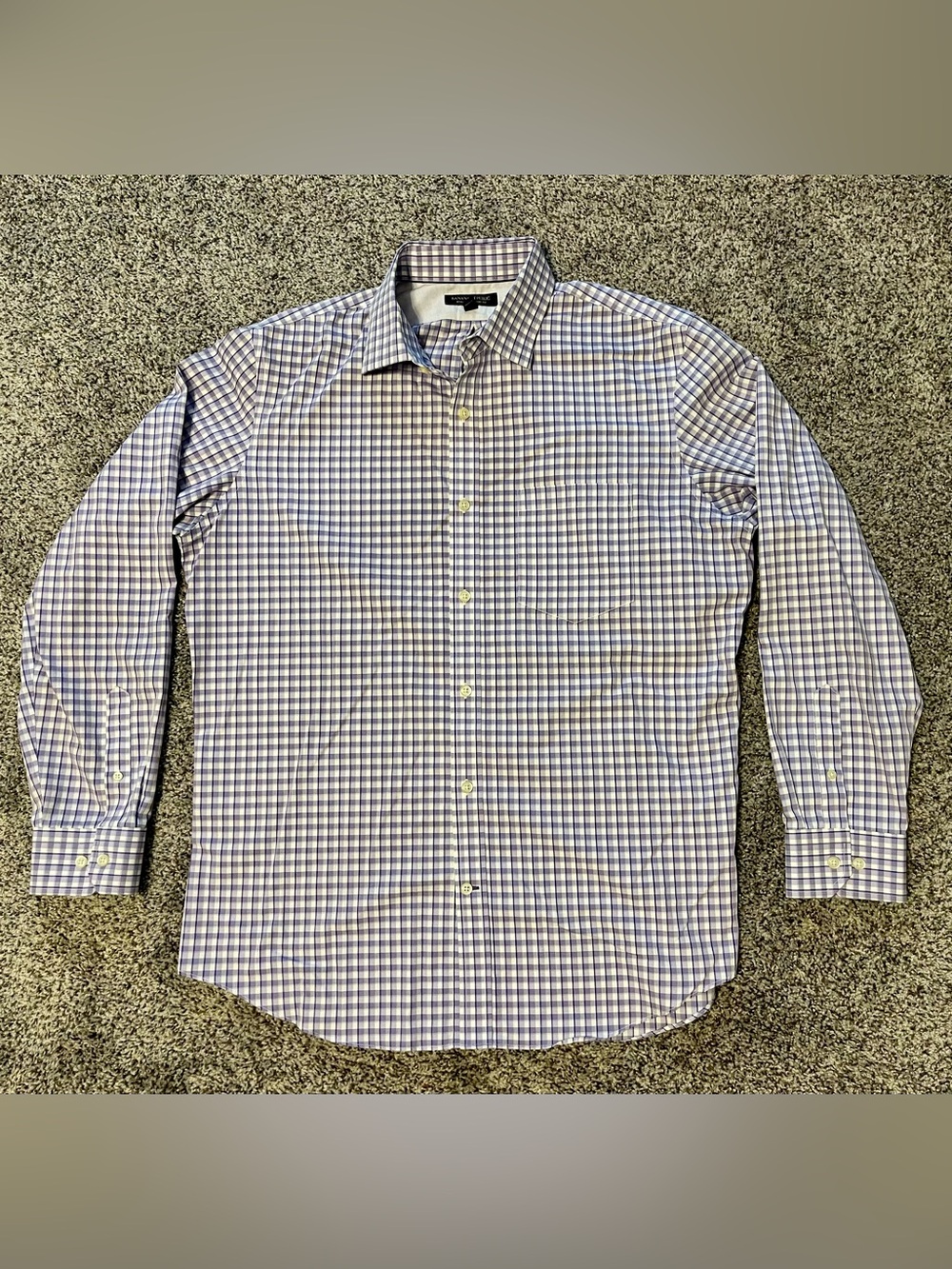 Banana Republic Men's Purple and White Gingham Dress Shirt